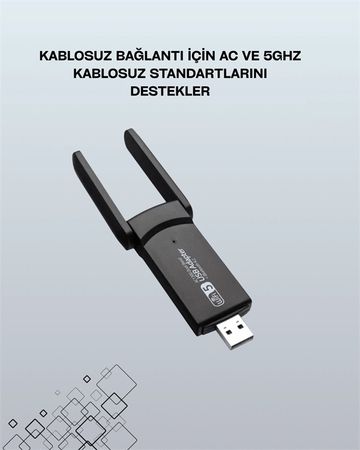 Diğer 125015578 Mey İthalat Tak-Çalıştır Özellikli Çift Bant Wifi Adaptör 1200 Mbps