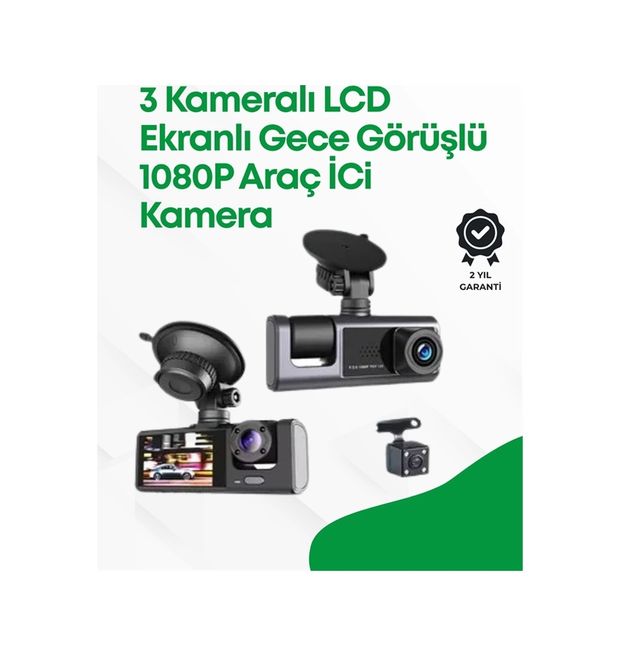 Diğer 125022482 Mey İthalat 2.0 Lcd Ekranlı, Döngüsel Kayıt Özellikli Üç Kameralı Oto Kamera