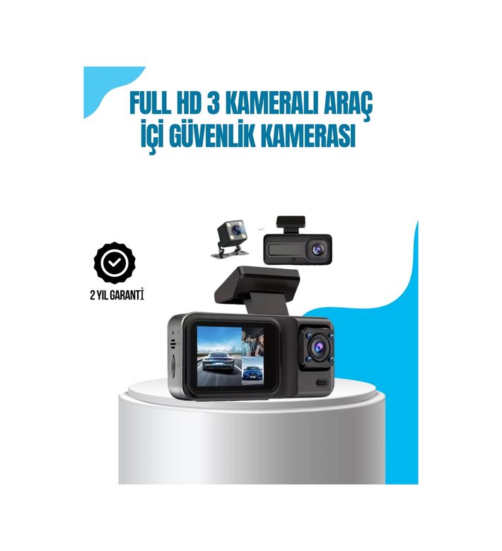Diğer 125022731 Mey İthalat 3 Kameralı Araç İçi Kayıt Cihazı 1080P Full Hd Gece Görüşlü Ve Wi-Fi Bağlantılı