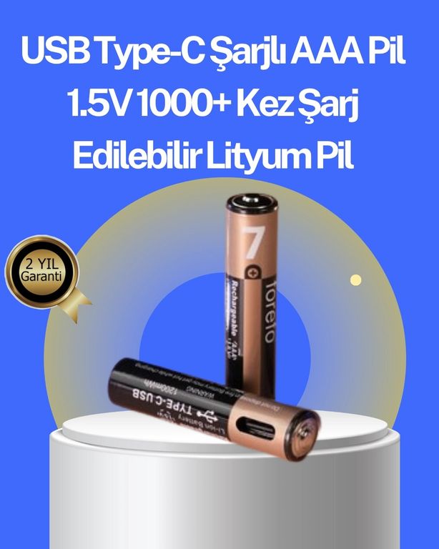 Diğer 125077568 Mey İthalat Hızlı Şarj Teknolojili Usb Şarjlı Aaa Pil 40 Dakikada Tam Şarj