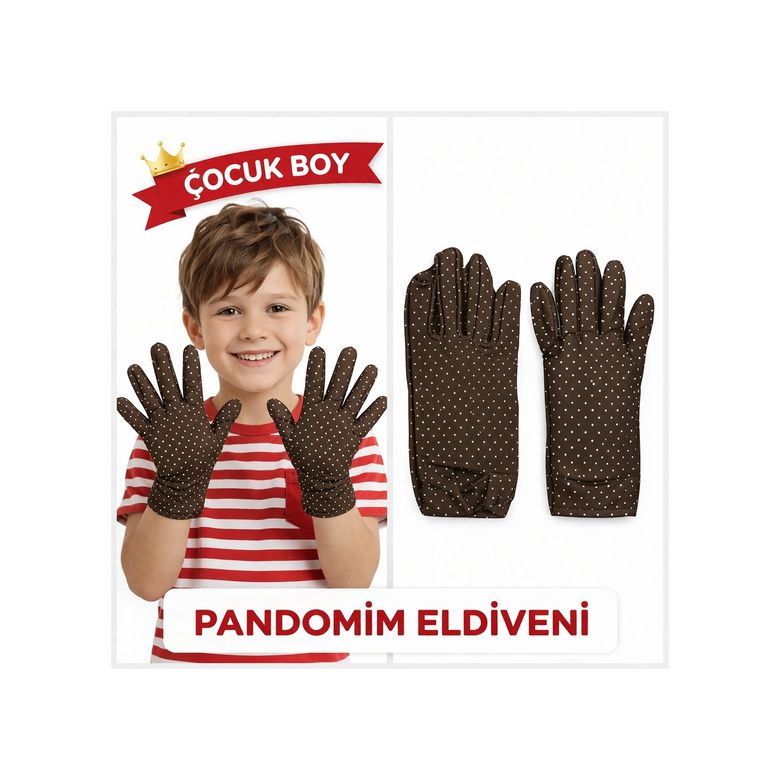 Diğer 125128597 Mey İthalat Çocuk Boy Pandomim Eldiveni Beyaz Puantiyeli Kahve Renk Gösteri Eldiveni 23 Nisan 19 Mayıs