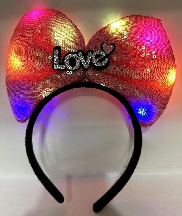 Diğer 125223073 Mey İthalat Led Işıklı 3 Farklı Fonksiyonda Yanan Gümüş Love Yazılı Fuşya Pembe Fiyonk Taç 20X17 Cm