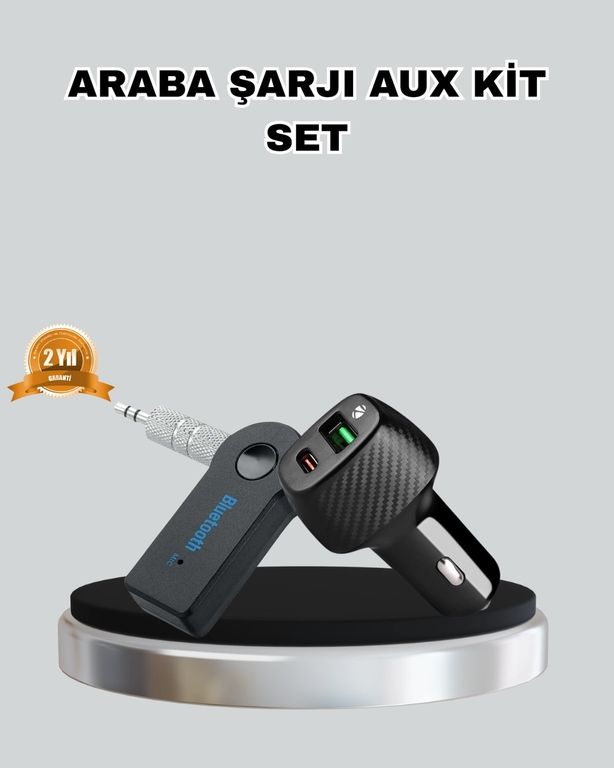 Diğer 125225497 Mey İthalat Aux Bluetooth Adaptör Ve 38W Hızlı Araç Şarj Cihazı Seti