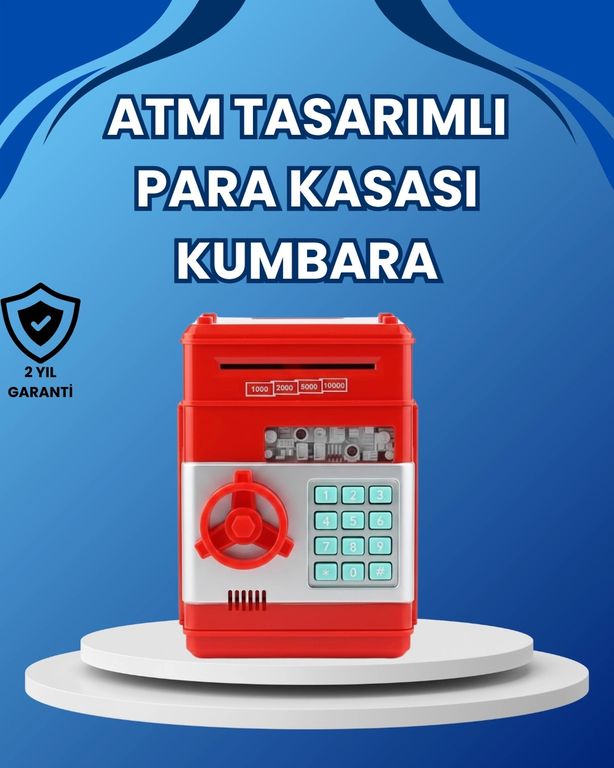 Diğer 125415973 Mey İthalat Kırmızı Atm Tasarımlı Şifreli Para Kasası Kumbara