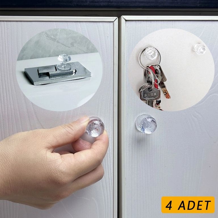 Diğer 125795318 Mey İthalat 4 Adet Kristal Tasarımlı Çok Amaçlı Yapışkanlı Tutacak Buton
