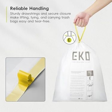 Diğer 126592494 Eko Easy Dispense Roll 80 Adet Ekstra Güçlü İpli Uzun Mutfak Çöp Torbası, 8 Galon Çöp Torbası 25-35L 80'li Paket Beyaz, Kod E