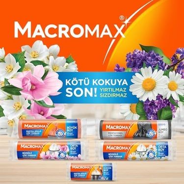 Diğer 126592507 Macro Max Büzgülü Çöp Torbası Büyük Boy 65X70Cm Papatya Kokulu 10 Adet Süper Ekonomik Paket
