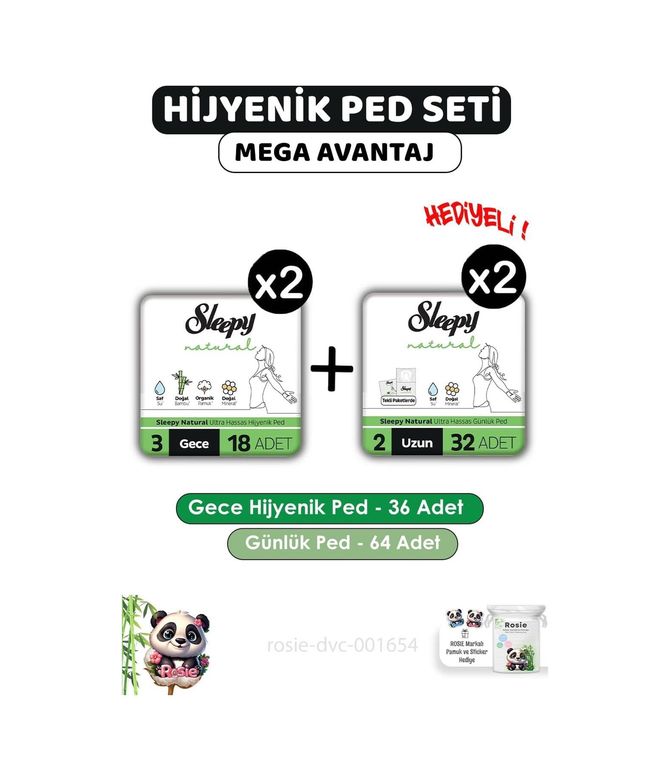 Diğer 126592892 Natural Hijyenik Ped Gece 36 Adet Günlük Ped Uzun 64 Adet Ve Rosıe