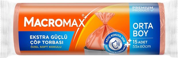 Diğer 126593205 Macro Max Ekstra Güçlü Çöp Torbası Orta Boy 55X60 Cm, Soft Kokulu 15 Adet Mutfak Poşeti