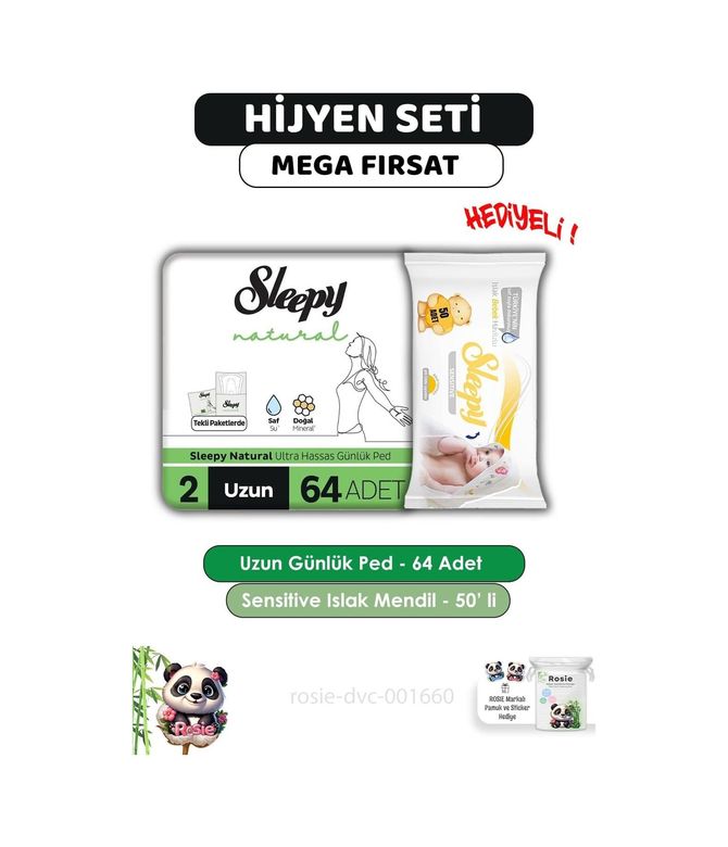 Diğer 126593222 Natural Ultra Hassas Hijyenik Günlük Ped Uzun 64 Adet, Sensitive 50'li Islak Mendil Ve Rosıe