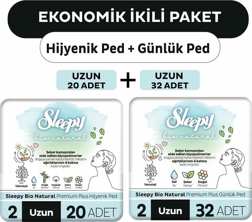 Diğer 126593465 Bio Natural Premium Plus Hijyenik Ped Uzun 20'li + Günlük Ped Uzun 32'li