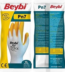 Diğer 126597041 Beybi Pn7 Polyester Örme Nitril Eldiven No 10, Çift, Beyaz Sarı