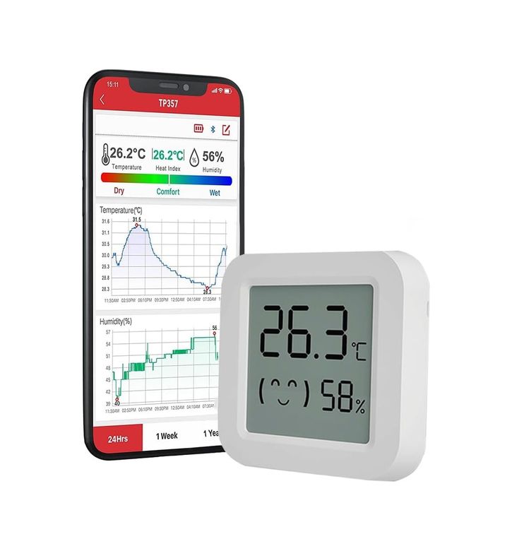 Diğer 126597674 Isı Ve Nem Ölçer Termometre Bluetoooth Bağlantılı Dijital Termometre Lcd Ekranlı Isı Nem Ölçer, İos/ İle Uyumlu,çucuk,bebek,ev Vs. İçin, Beyaz