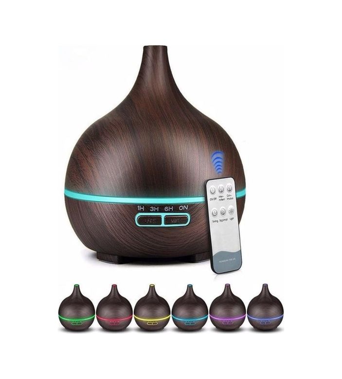 Diğer 126603486 Uzaktan Kumandalı 550Ml Aroma Difüzörü Ultrasonik Hava Nemlendirici Buhar Makinesi Rgb 7 Renk Led, Siyah 1.0 Ahşap Yeşil