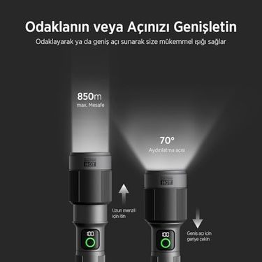 Diğer 126604324 Bix Flashlight Bx5101Fl 60W Led, Max. 2300 Lümen Parlaklık Ve 850 Metreye Kadar Uzun Menzilli, Şarj Edilebilir, Led Güç Göstergeli Ve Çok Modlu Kamp Acil Durum İçin Kompakt El Feneri
