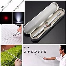 Diğer 126617493 Metal Kutulu Kırmızı Lazerli, Led Işıklı Mıknatıslı Pointer Kalemi İşaretçi Uzayabilen Sunum Çubuğu Teleskopik Metal Tükenmez Kalem Prs-1521G