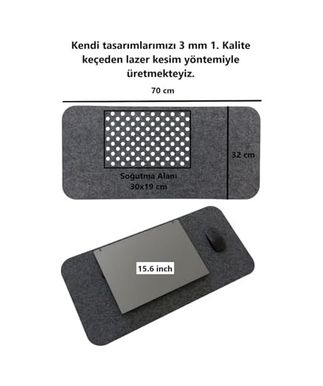 Diğer 126619393 Keçe Masa Üstü Mouse Pad Ve Bilgisayar Düzenleyici 70X32 Cm Antibakteriyel Mat, Doğal Keçe Mat, Masa Koruyucu Altlık, Ofis Ve Ev İçin Minimalist Tasarım Koyu Gri