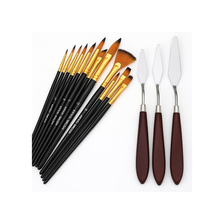 Diğer 126619842 Ressam Sanat Malzemeleri Seti 12 Li Fırça Seti + 5 Li Metal Spatula Akrilik,, Yağlıboya İçin Profesyonel Sanat Malzemesi Sanatçı, Öğrenci, Hobi Kullanımı