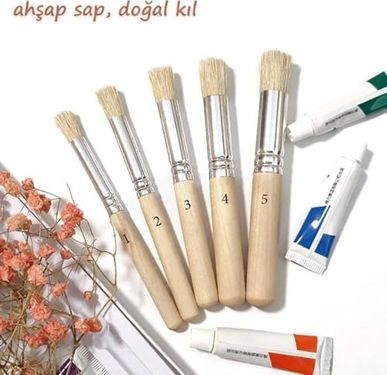 Diğer 126620050 5 Adet Doğal Kıl Fırça Seti Ahşap Saplı Şablon Fırçalar El Sanatları Figür Boyama Ve Akrilik Yağlı Uygulamaları İçin