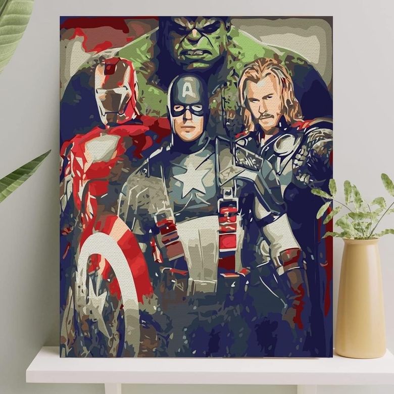 Diğer 126620235 Hobi Sanat Sayılarla Boyama Tuval Seti Fırça Boya Dahil Çıtalı 40X50 Cm - Avengers