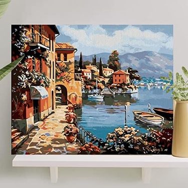 Diğer 126621429 Hobi Sanat Sayılarla Boyama Tuval Seti Fırça Boya Dahil Çıtalı 40X50 Cm - Göl