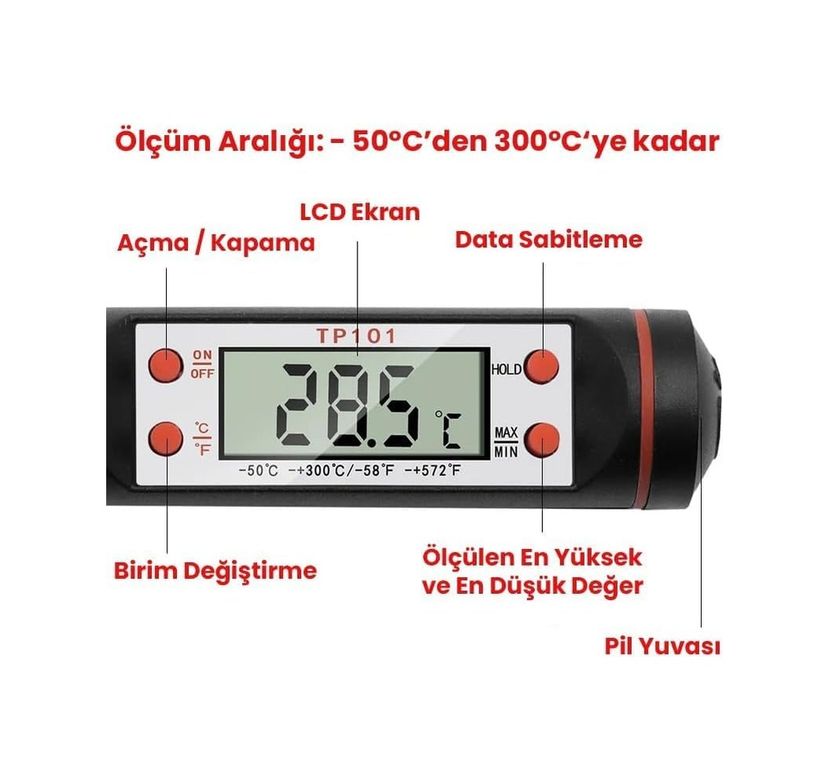 Diğer 126622219 Mutfak Termometresi Dijital Termometre Gıda Termometresi 300 C Ölçüm Kaliteli Özel Kutulu