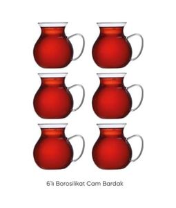 Diğer 126624073 Life 6 Adet Ateşe Dayanıklı Kulplu Cam Çay Bardağı Kupa Seti 200 Ml Mıt1165