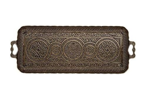 Diğer 126624080 Dikdörtgen Kulplu Sunum Tepsisi, Osmanlı Motifli Çay Ve Kahve Servis Tepsisi, 2 Kişilik Dekoratif Küçük Tepsi Antik Yeşil