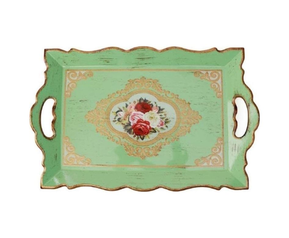 Diğer 126626226 Su Yeşili Renkli Elcikli Çatlatma Ahşap Tepsi, 42.5 X 28 Cm