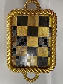 Diğer 126626743 Lüks Dekoratif Plastik Tepsi Altın Çerçeve 38X28 Dama Desenli