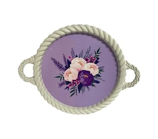 Diğer 126627247 Lüks Dekoratif Plastik Tepsi Bukleli Çerçeve 35 X 35 Çiçek Kolajı Desenli