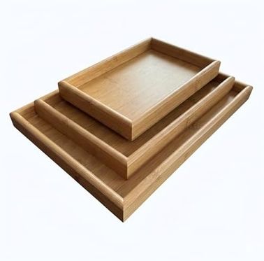 Diğer 126628025 Doğal Bambu Sunum Tepsisi Seti, İç İçe Geçebilir Dikdörtgen Servis Tepsisi, 3'lü Set, 40X30, 35X25, 30X20 Cm