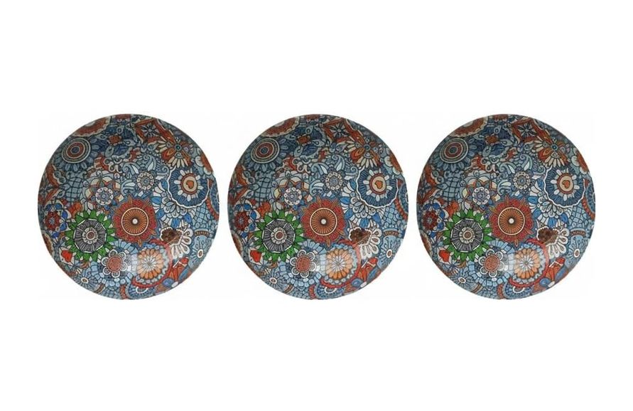 Diğer 126628268 Metal Çerezlik Mandala Desen Renkli Dekoratif Servis Kasesi, Yuvarlak Sunum Tabağı 3'lü Set A