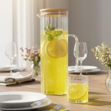 Diğer 126628345 1000Ml Bambu Kapaklı Borosilikat Cam Yağlık & Sürahi Şık, Dayanıklı Ve Sağlıklı Saklama Çözümü 8Cm X 20Cm