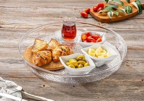 Diğer 126628446 Akrilik Kırılmaz Şeffaf Servis Tepsisi Yuvarlak 36X36X5Cm - Akrilik Kırılmaz Tepsi