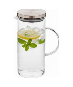 Diğer 126629401 Metal Kapaklı Cam Sürahi 1200 Ml Dayanıklı Şeffaf Cam, Ergonomik Kulplu, Soğuk Ve İçecekler İçin Şık Tasarım