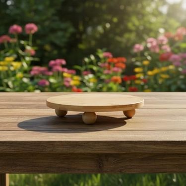 Diğer 126629475 Bambu Top Ayaklı Yuvarlak Sunumluk 25Cm Çap Seçenekli Doğal Ahşap Servis Tabağı Peynir, Meze, Kek Standı, Kahvaltı Ve Charcuterie Board Yükseltilmiş Masaüstü Tepsi 25 Cm