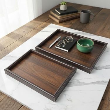 Diğer 126629491 2'li Ekonomik Ahşap Bambu Tepsi Seti - Çay Kahve Sunum Ve Dekoratif Düzenleyici Tepsi 20X30 Cm & 35X25 Cm - Doğal Ve Kahve Renk Seçenekli Kahve Ceviz