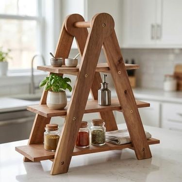 Diğer 126629504 Doğal Akasya Ahşap 3 Katlı Sunum Standı - 37X12.3X37.5 Cm Çok Amaçlı Katlı Servis Tepsisi, Kurabiyelik Ve Peynir Sunumluğu
