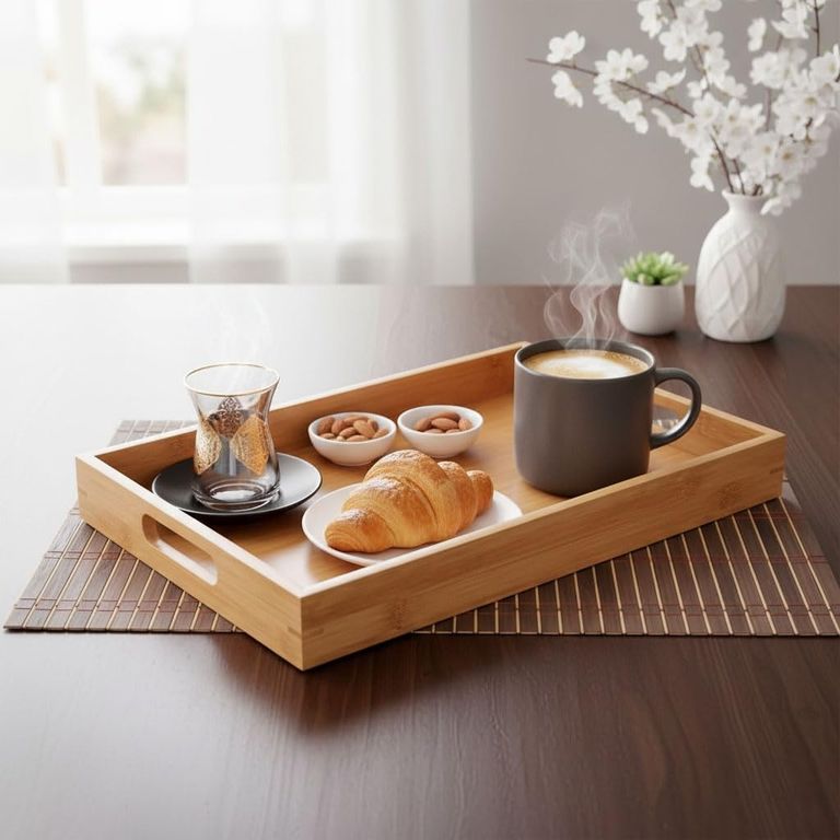 Diğer 126629649 Bambu Dikdörtgen Sunum Tepsi, Bambu Sofra Tepsisi, Çay Tesisi 35Cmx25Cmx6Cm