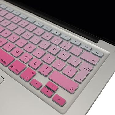 Diğer 126632265 Macbook Silikon Klavye Kaplama Koruyucu Kılıf Air Pro Eski Usb Li Model 2008/2017 Uyumlu Türkçe Q Renkli Baskı Silikon Pembe