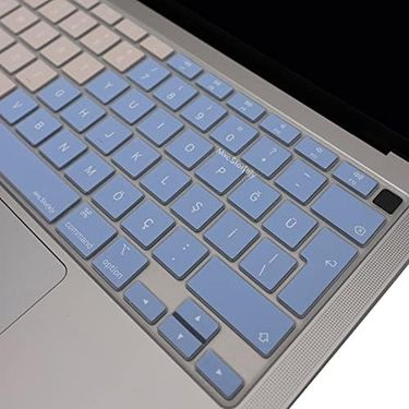Diğer 126633407 Macbook Air 13 İnç Klavye Koruyucu A2179/a2337 M1 Uyumlu Türkçe Q Baskı Stiker Ultra İnce Silikon Toz & Sıvı Koruma Mavi Pembe