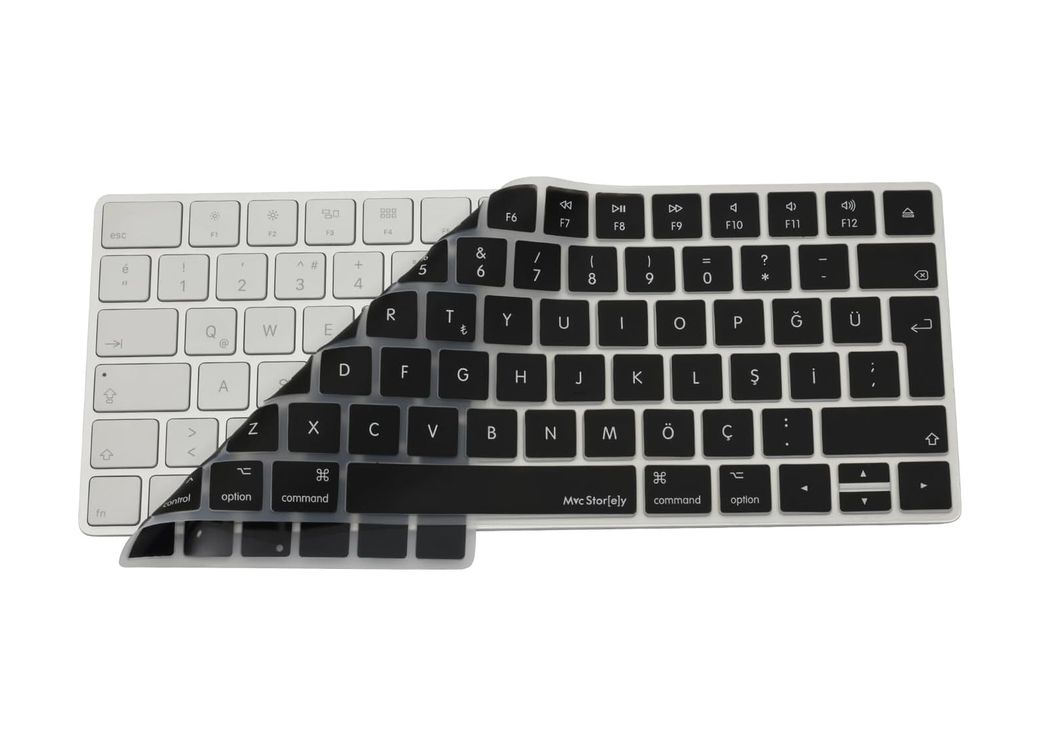 Diğer 126633410 Keyboard 2 Uyumlu A1644 Klavye Koruyucu Türkçe Q Silikon Kapak Ultra İnce 0,3Mm Toz, Sıvı & Kir Koruma Şeffaf/siyah