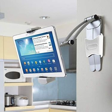 Diğer 126633538 2-In-1 Fonksiyonlu 5.1-12 İnch Tablet-Telefon Tutacağı Mutfak Masaüstü Dolap Duvar Montaj Tutucu Standı Siyah