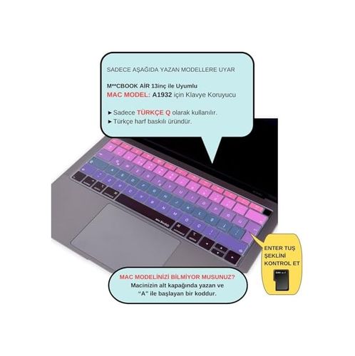 Diğer 126633807 Macbook Klavye Koruyucu Türkçe Q Silikon A1932 A2179 A2337 M1 Uyumlu Ters L Enter Pembe Mavi
