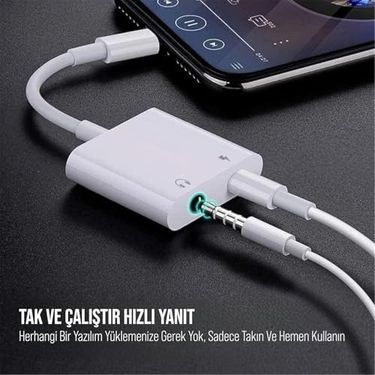 Diğer 126634110 Lightning To 3.5Mm & Lightning Dönüştürücü Çift Çıkış Adaptörü Yüksek Ses Kalitesi Ve Hızlı Şarj Kulaklık Desteği Şık Ve Dayanıklı Tasarım