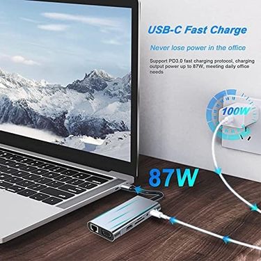Diğer 126634464 Usb C Hub, Yerleştirme İstasyonu, 11'i 1 Arada Usb C Adaptörü, 4K Hdmı, Vga, Usb 3.0 Bağlantı Noktaları, C Tipi Pd, Gigablit Ethernet, Sd/tf Kartları, 3,5 Mm Aux, Macbook Pro/air İle Uyumlu, Daha Fazla C Tipi Cihazlar