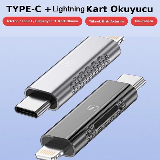 Diğer 126634628 Otg Lightning + Usb-C Girişli Sd/tf Microsd Kart Okuyucu, Usb Bellek Klavye Mouse Destekli Tak Çalıştır Telefon Tablet Veri Aktarım Adaptörü, Metal Gövde Rxy-118
