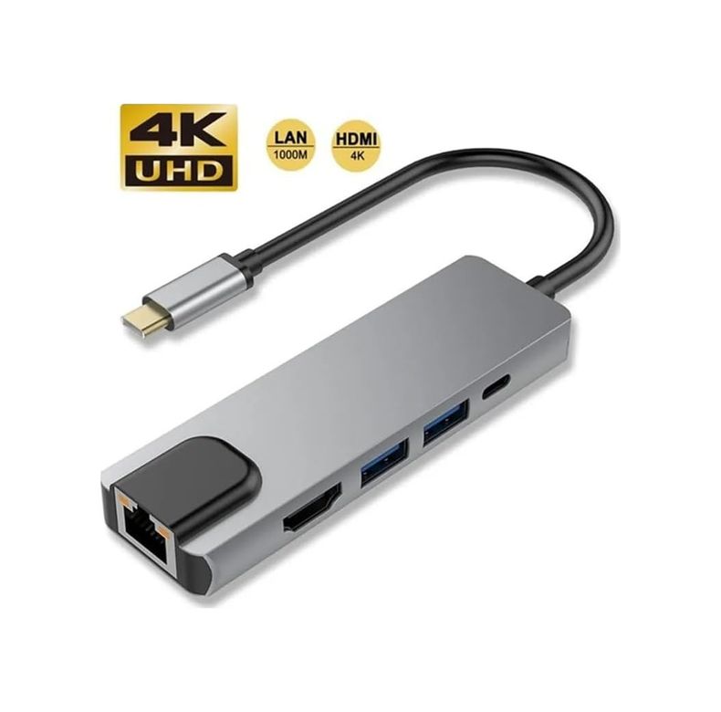Diğer 126634914 5In1 Type-C, Usb-C Hdmı Hub Ve Lan Ethernet Adaptörü: 4K 1080P Hdmı, 2 X Usb 3.0 Ve Type-C Usb Port Çoklayıcı Çevirici