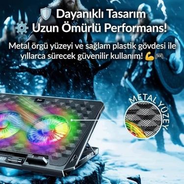Diğer 126635387 Odin Rgb Işıklı Gaming 2200Rpm Çift Fan Led Display Laptop Notebook Soğutucu Stand